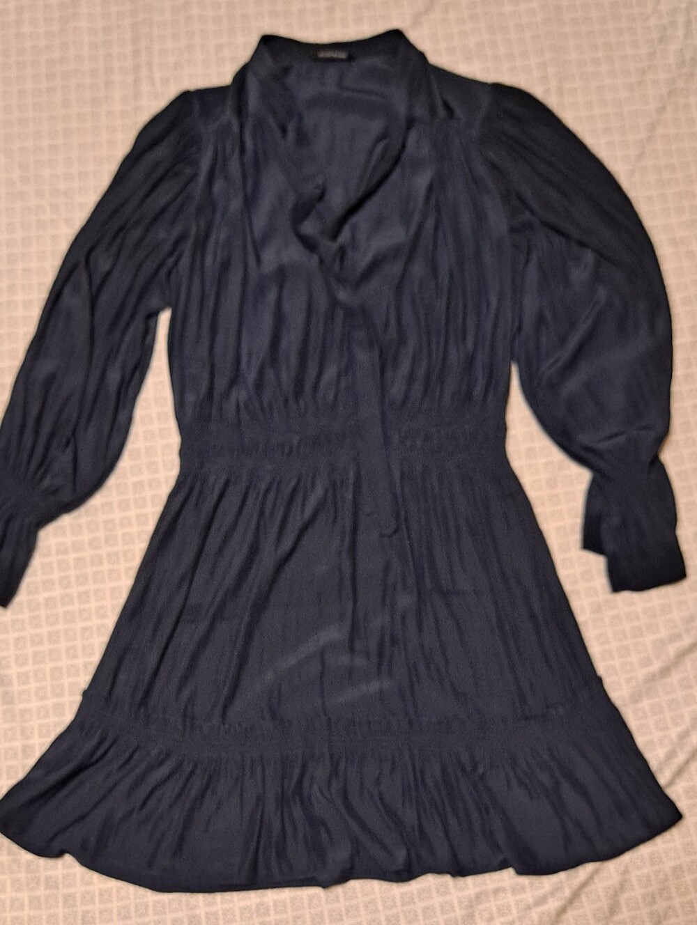 Calvin Rucker Navy Blue Long Sleeve Dress With Ribbon Tie Sz M